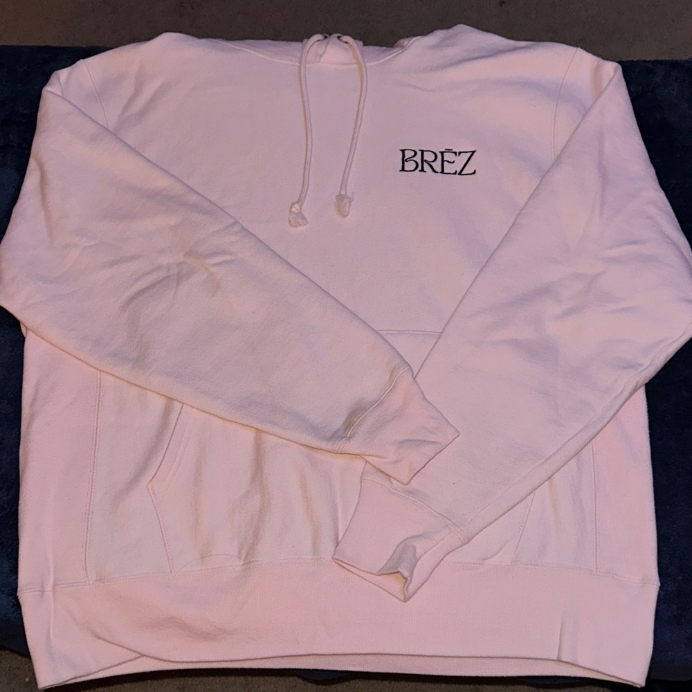 Champion Light Pink Reverse Weave Hoodie with BREZ logo